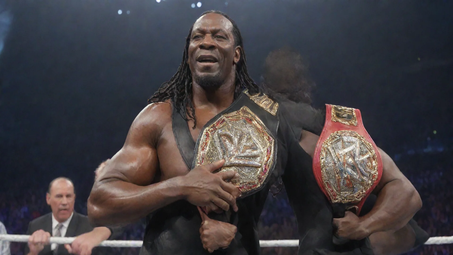 aibooker t holding wwe undisputed universal champion  wide