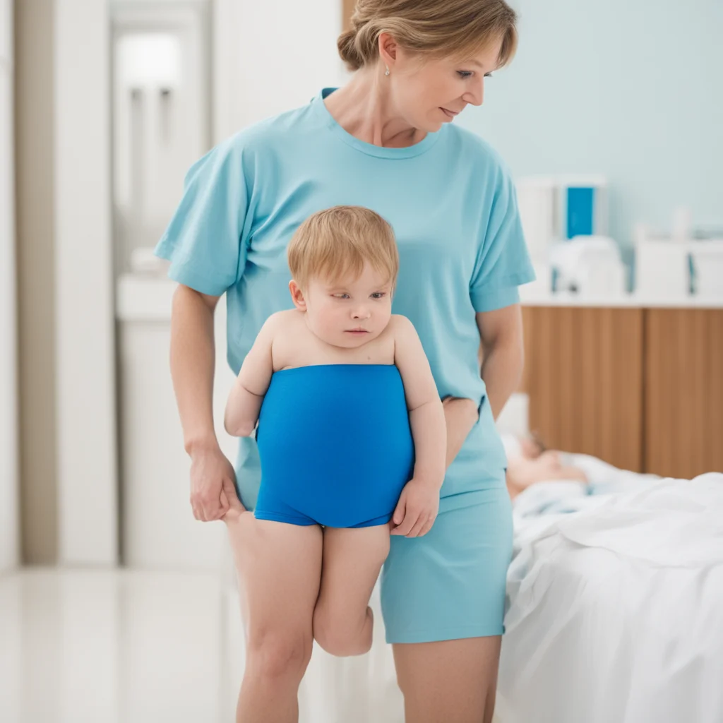 boy in blue underpans with mom in a doctor room  amazing awesome portrait 2