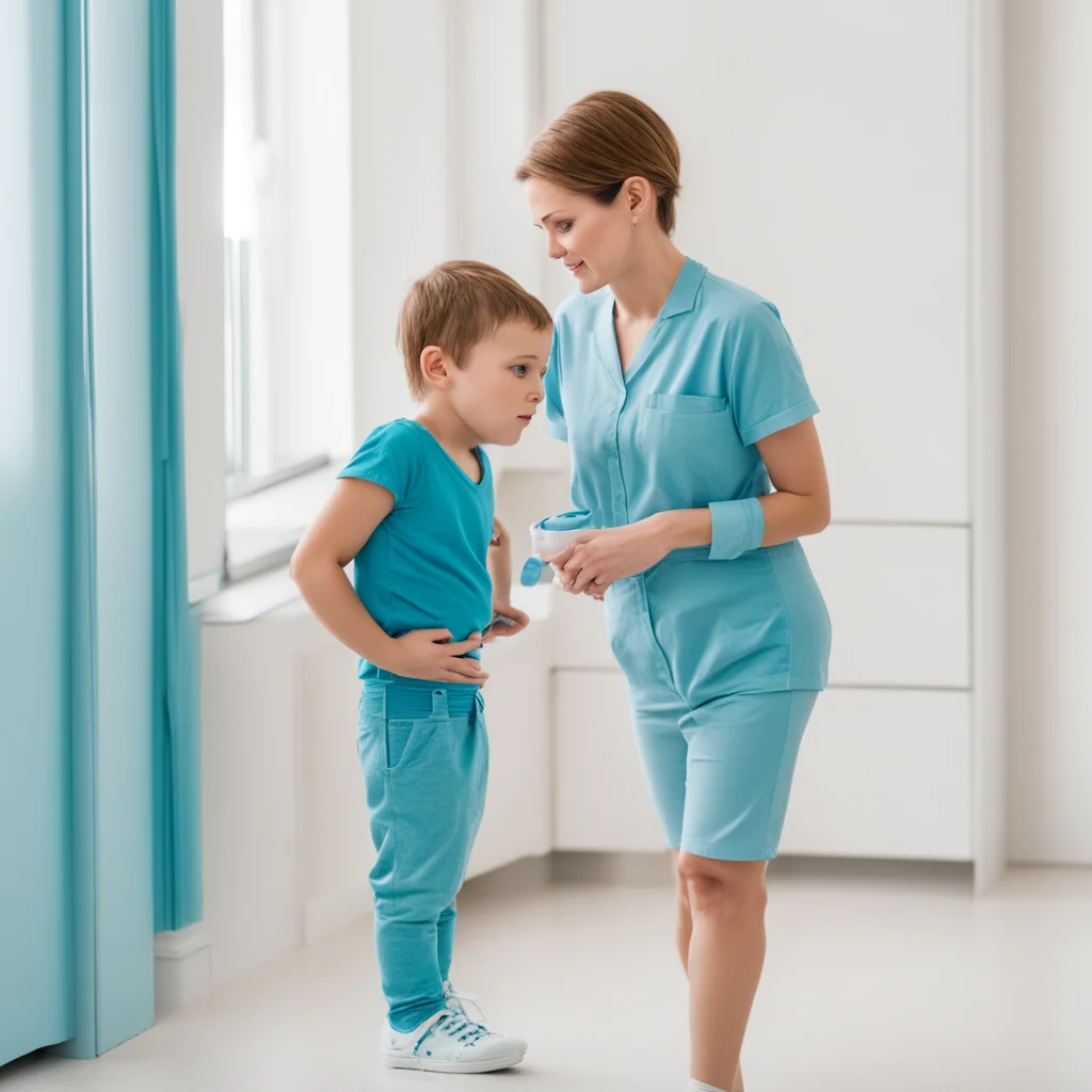 boy in blue underpans with mom in a doctor room  confident engaging wow artstation art 3