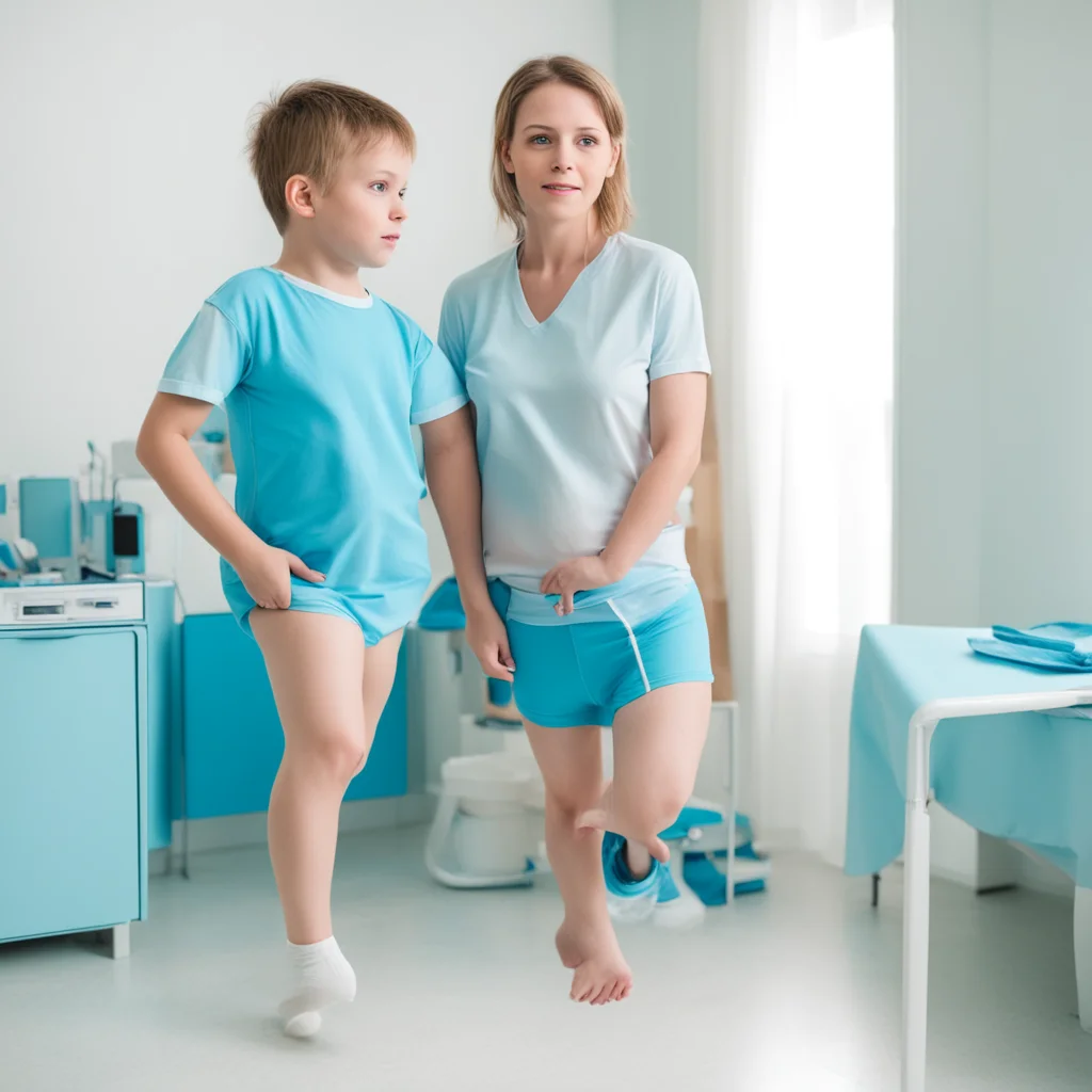 boy in blue underpans with mom in a doctor room  good looking trending fantastic 1