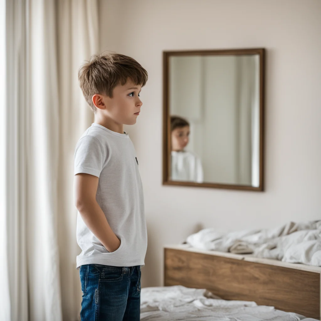 boy looking in the mirror in his bedroom amazing awesome portrait 2