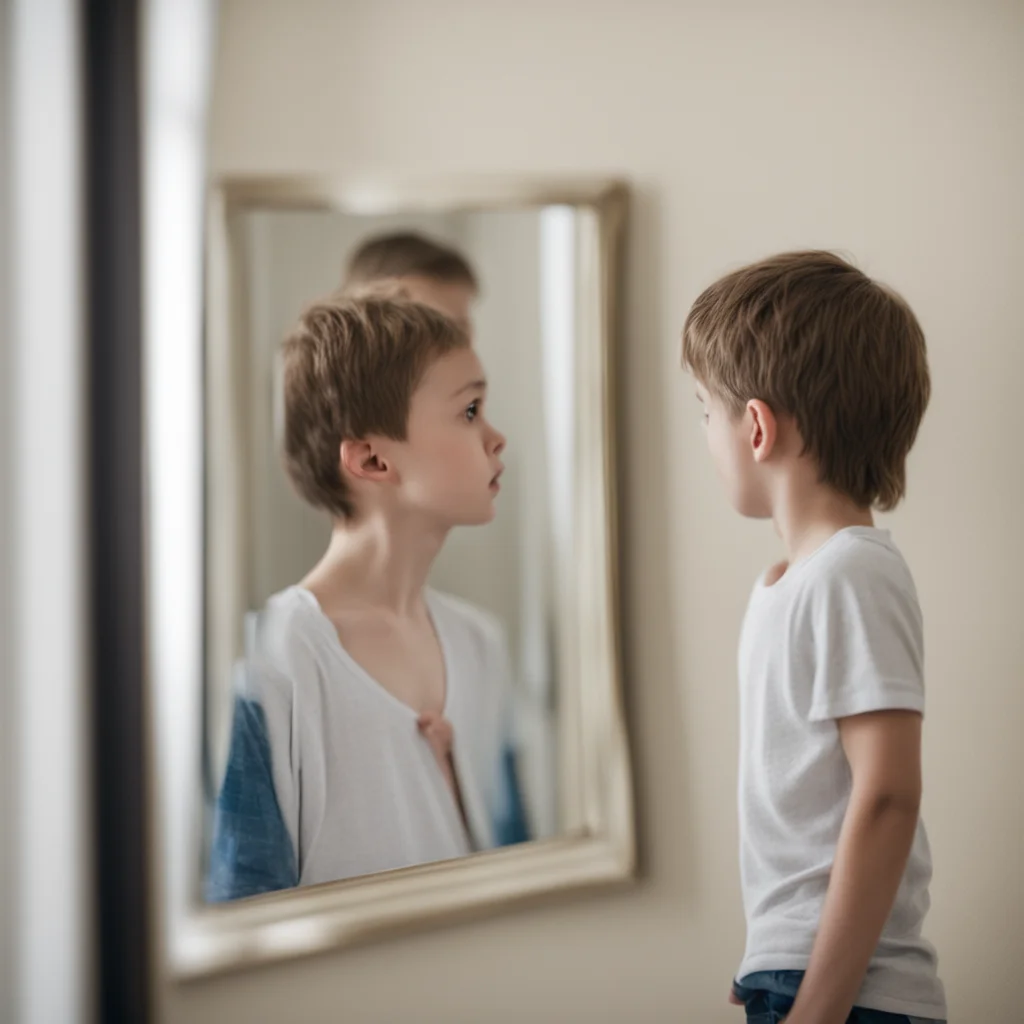 boy looking in the mirror in his bedroom confident engaging wow artstation art 3