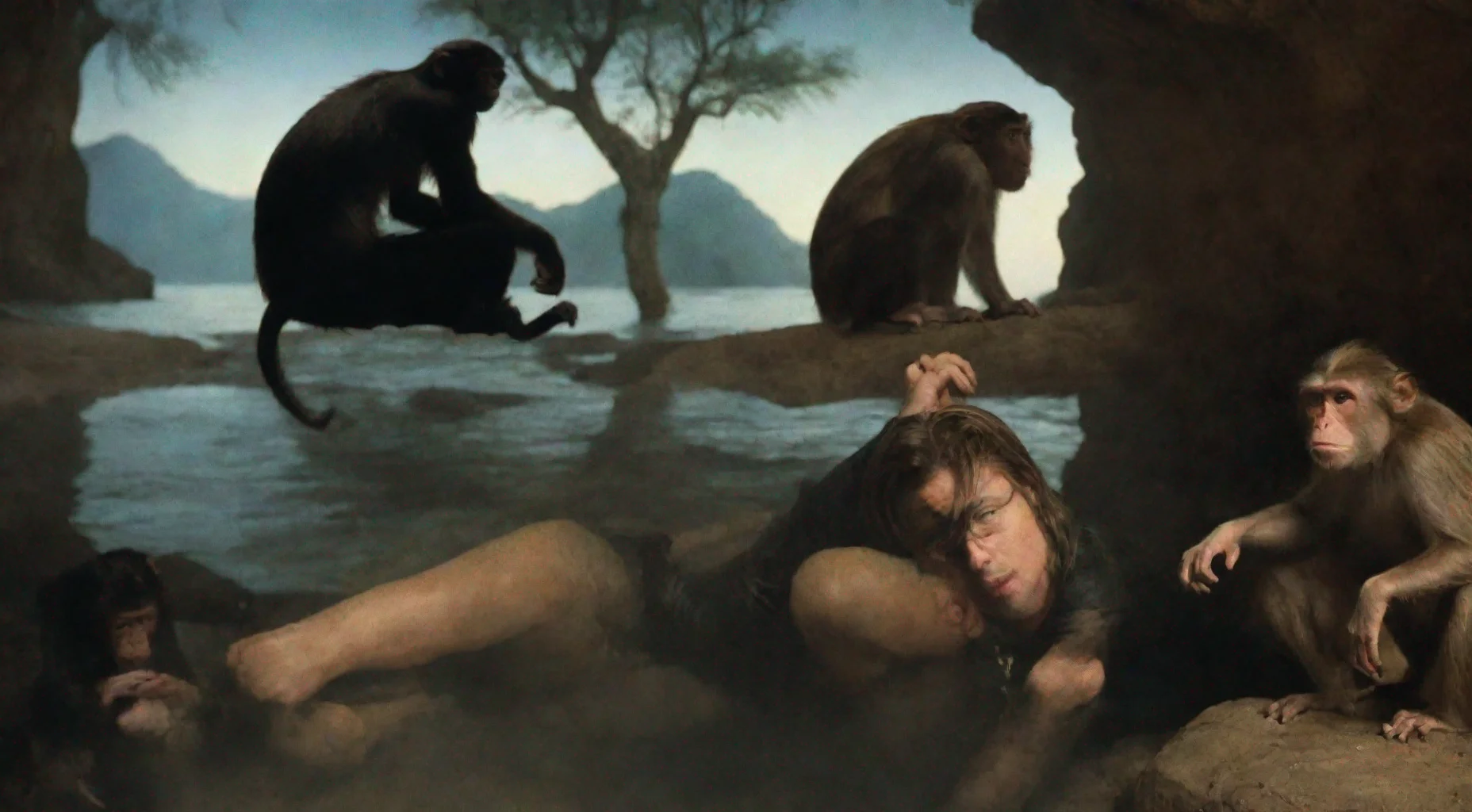 aibrad pitt in cave with monkeys