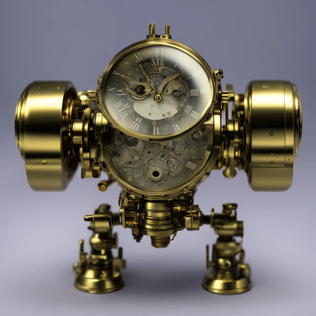 brass alarm clock movement robot with glowing eyes hyper realistic confident engaging wow artstation art 3