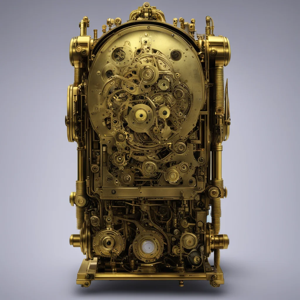 brass grandfather clock movement robot with glowing eyes hyper realistic amazing awesome portrait 2