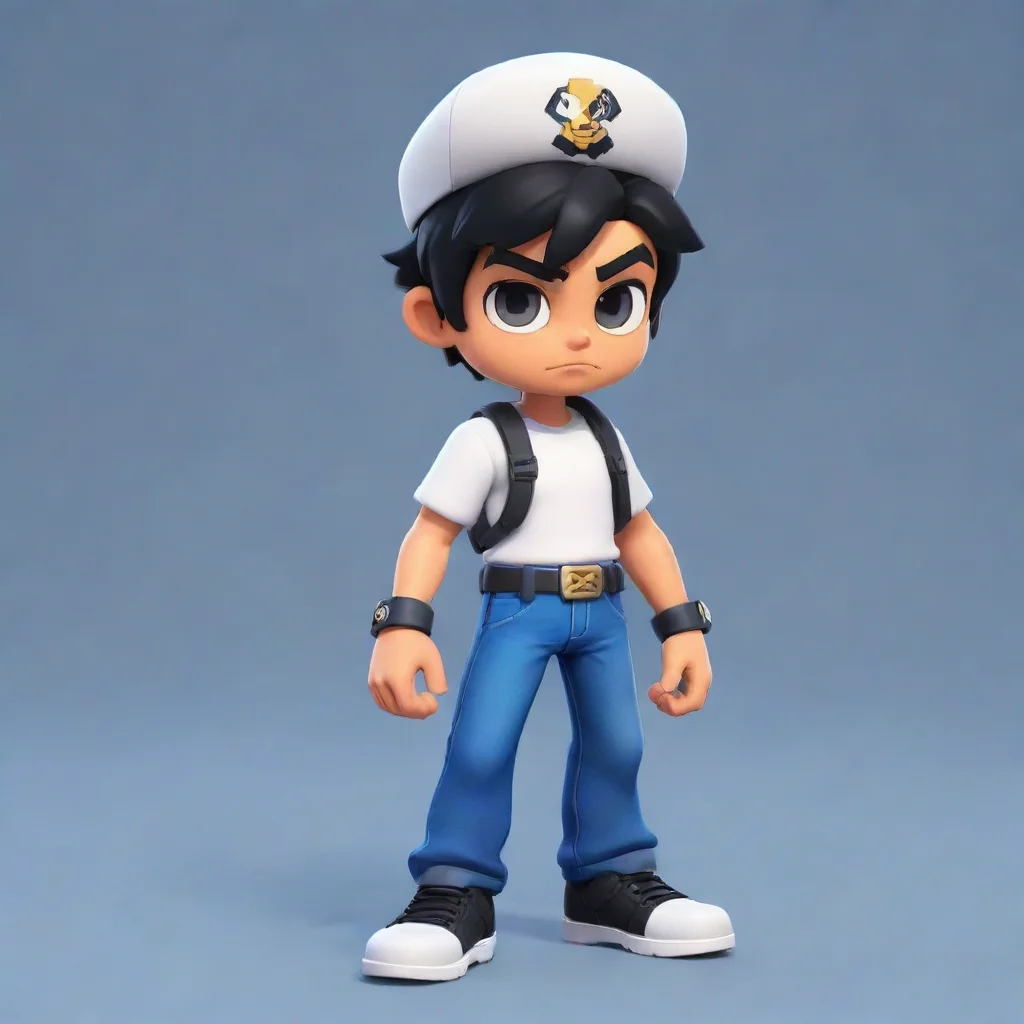 aibrawl stars boy with black hair%2C white shirt%2C blue jeans%2C and black shoes.