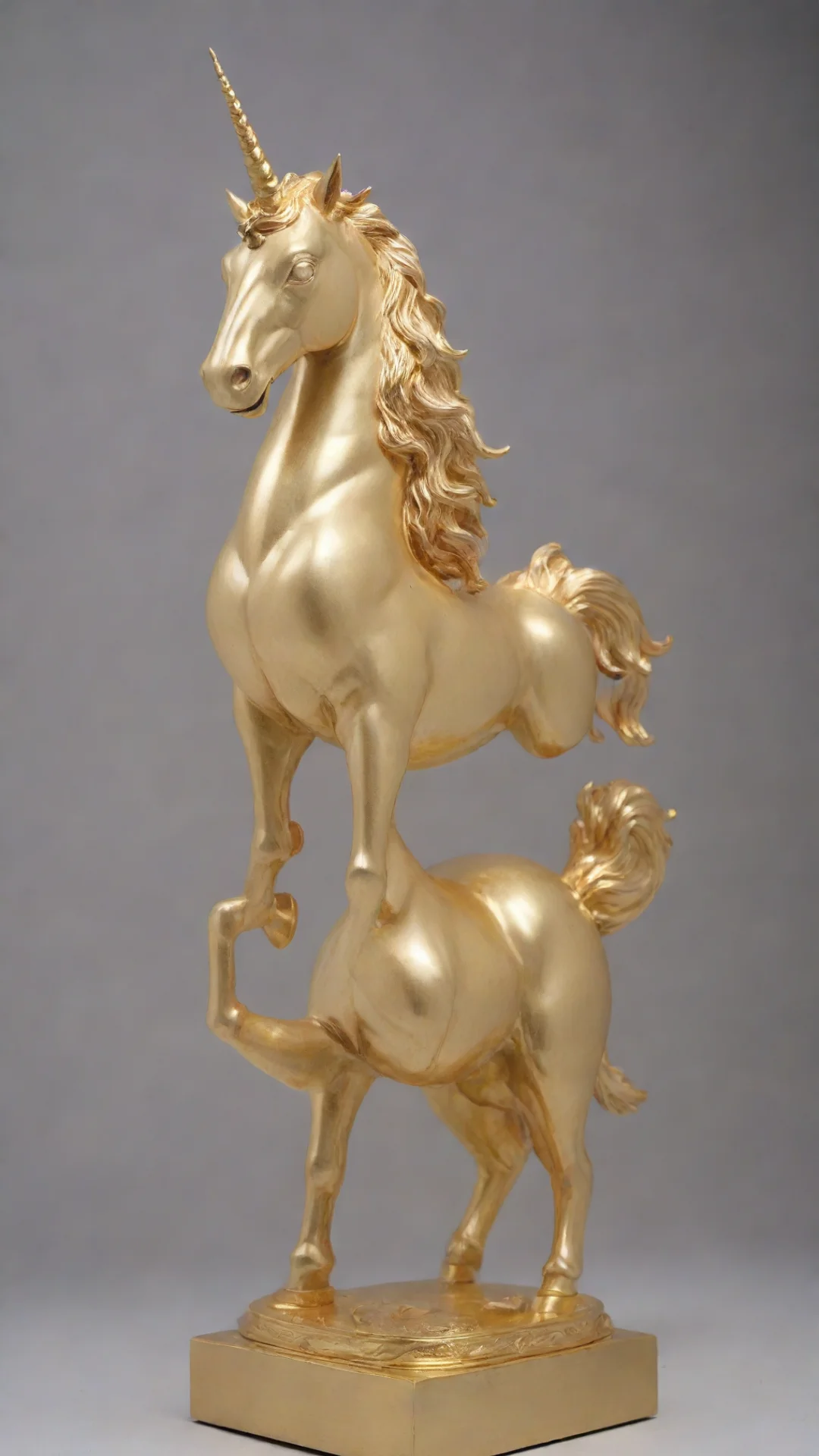 aibrazilian solid gold unicorn statue symmetrical 8k d%26d tall