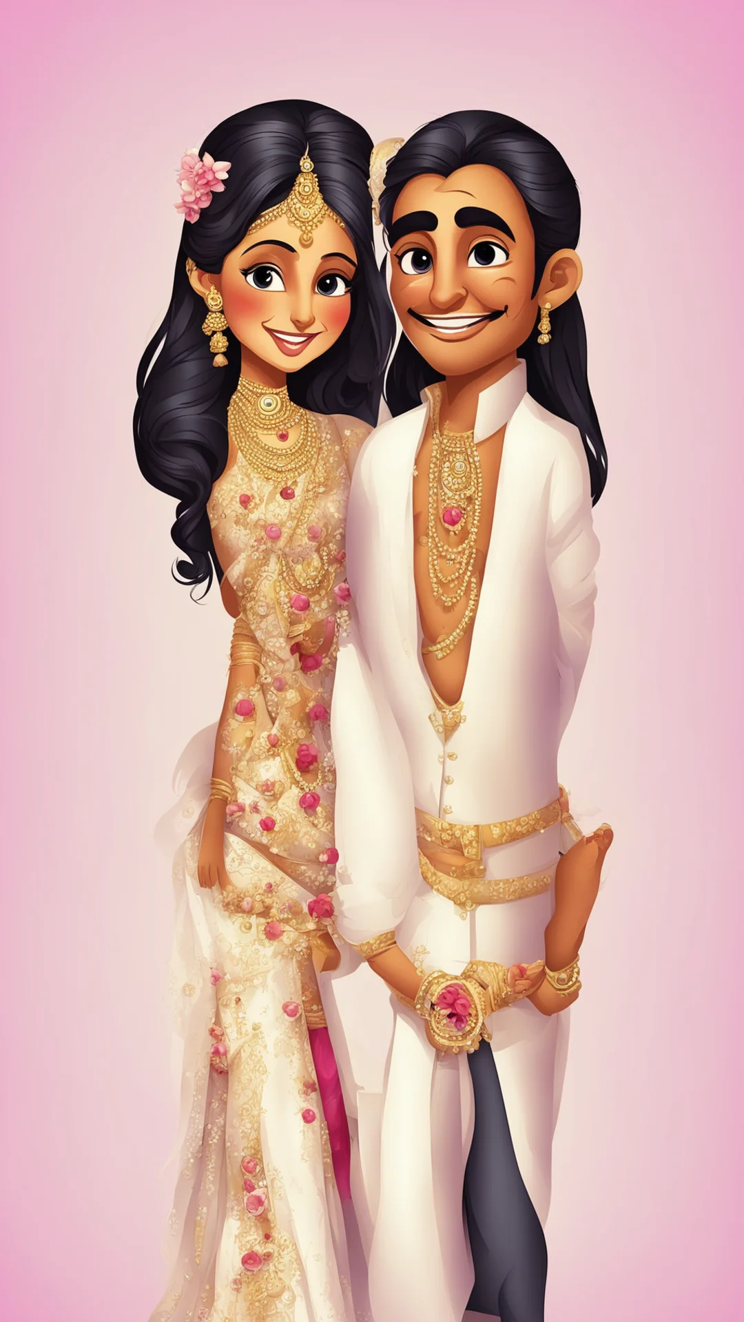 aibride and groom cute couple cartoon characters indian amazing awesome portrait 2 tall