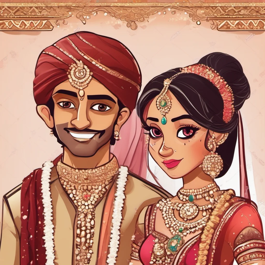 aibride and groom cute couple cartoon characters indian amazing awesome portrait 2
