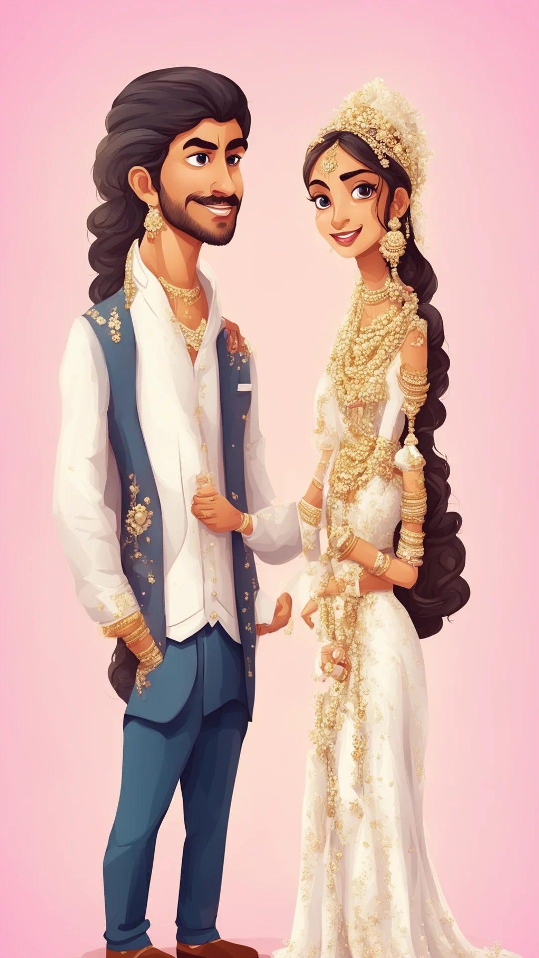 aibride and groom cute couple cartoon characters indian confident engaging wow artstation art 3 tall