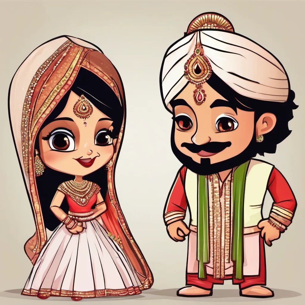 bride and groom cute couple cartoon characters indian confident engaging wow artstation art 3