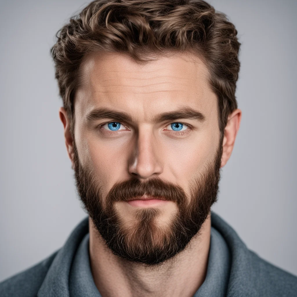 aibrown haired bearded man with blue eyes