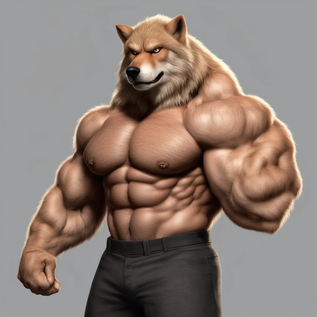 buff furry wolf flexing biceps
