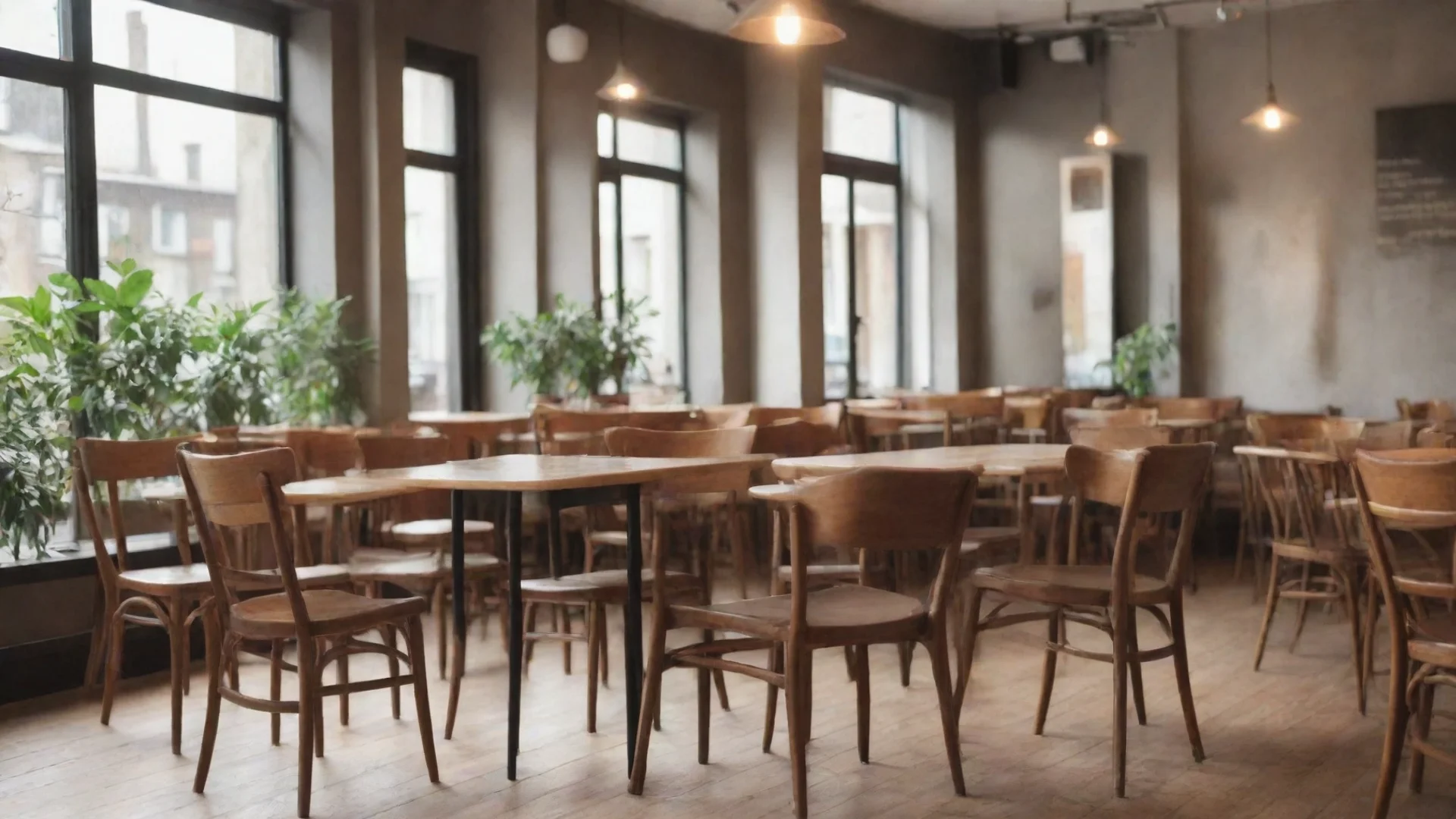 cafe interior background with chairs and tables wide