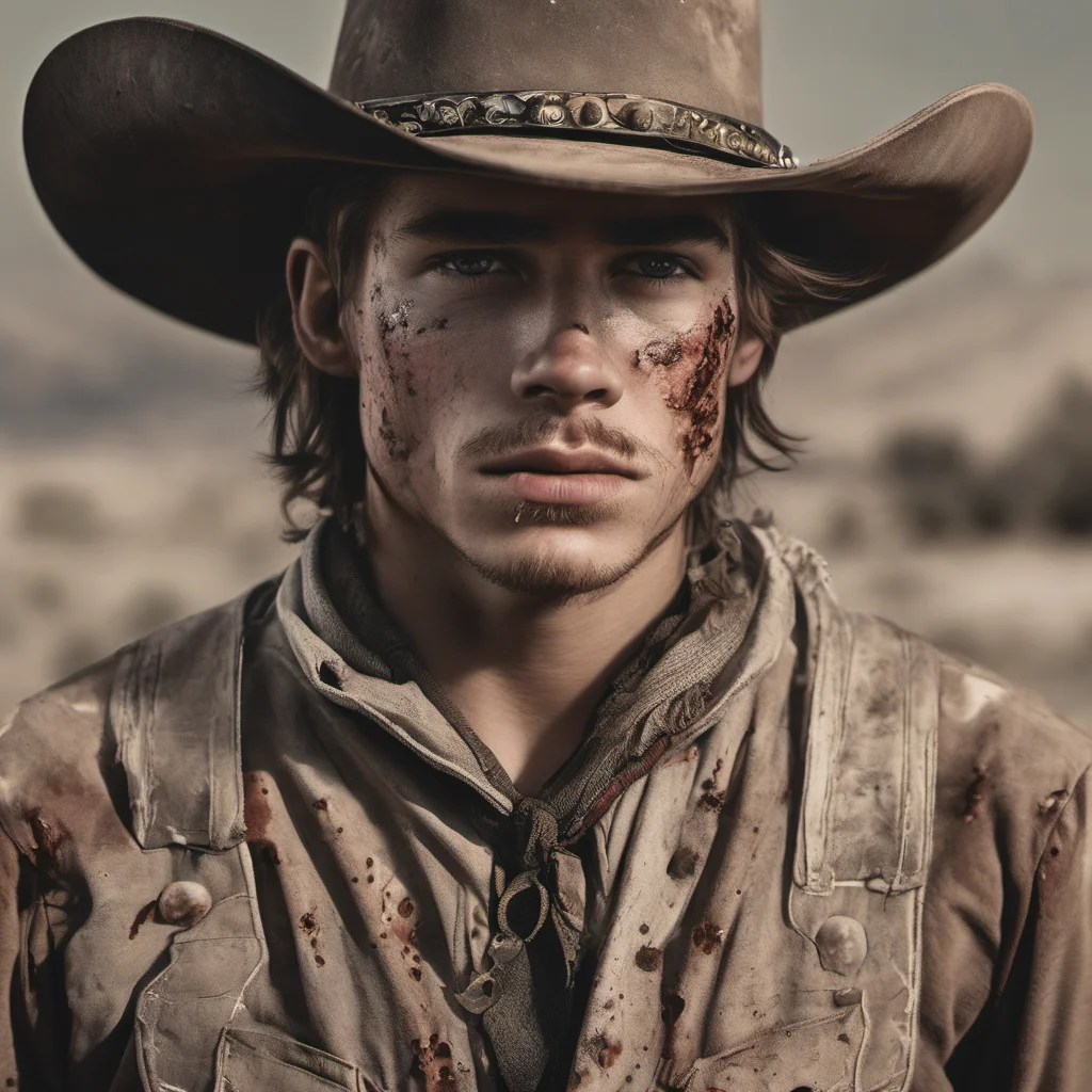 can you generate a portrait of a 20 years old cowboy with an old bullet wound on his cheek please %3F confident engaging wow artstation art 3