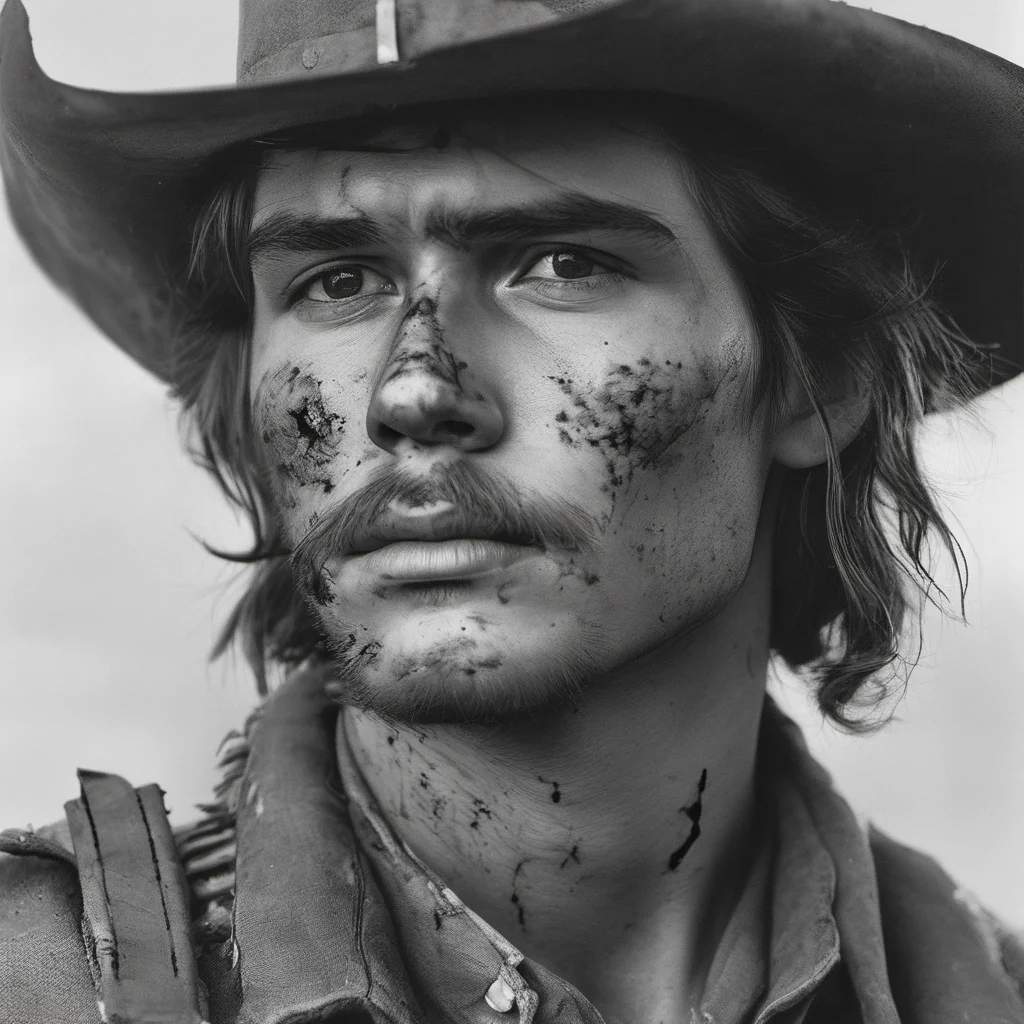 can you generate a portrait of a 20 years old cowboy with an old bullet wound on his cheek please %3F good looking trending fantastic 1