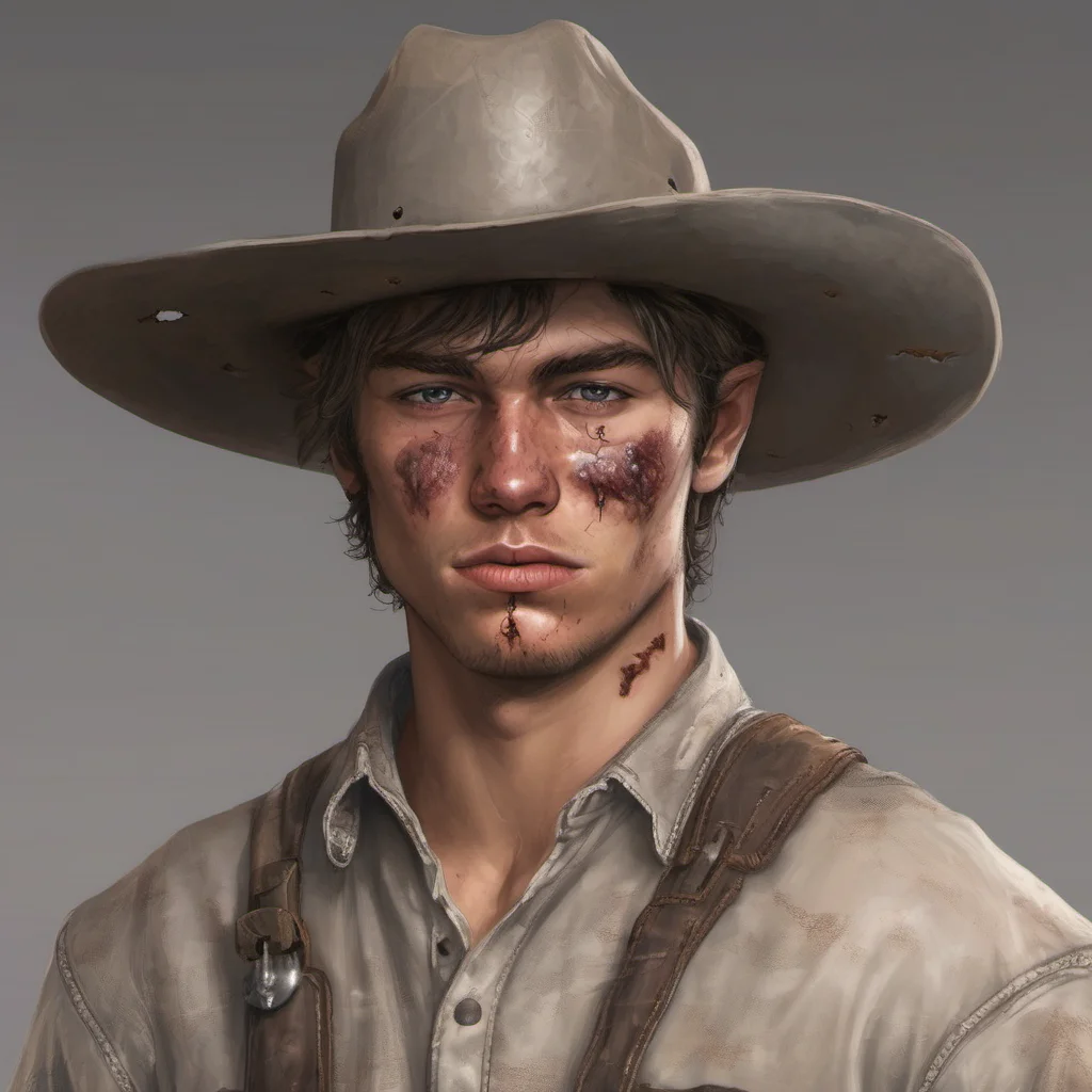 aican you generate a portrait of a 20 years old cowboy with an old bullet wound on his cheek please %3F