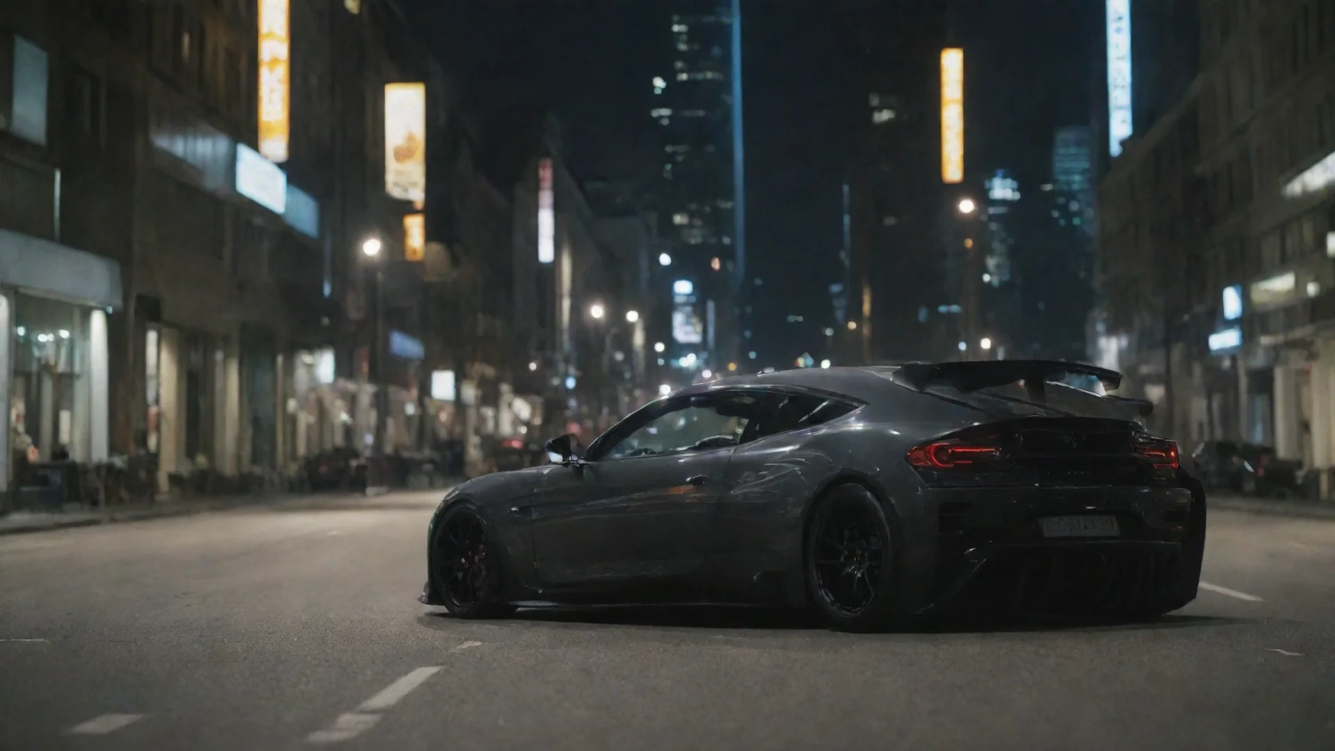 aicar%2C motor vehicle%2C ground vehicle%2C vehicle focus%2C sports car%2C no humans%2C night%2C road%2C city%2C building wide
