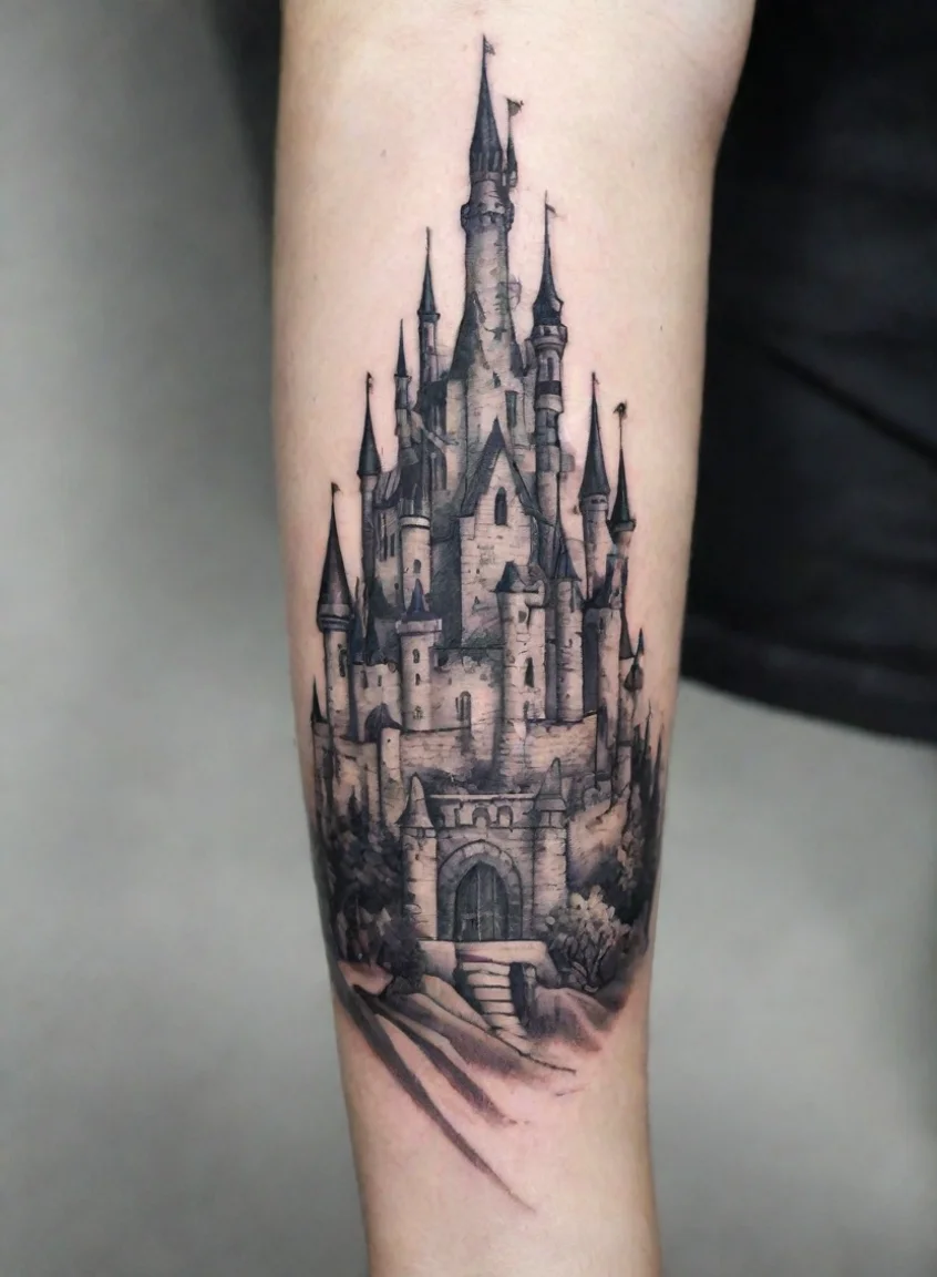 castle fine line black and white tattoo portrait43