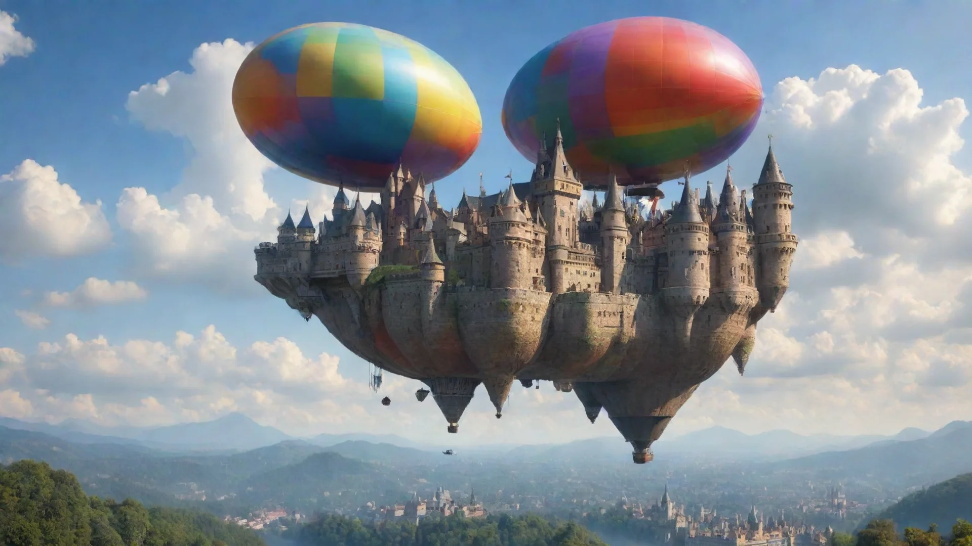 aicastle in sky amazing awesome architectural masterpiece wow hd colorful world floating blimp wide