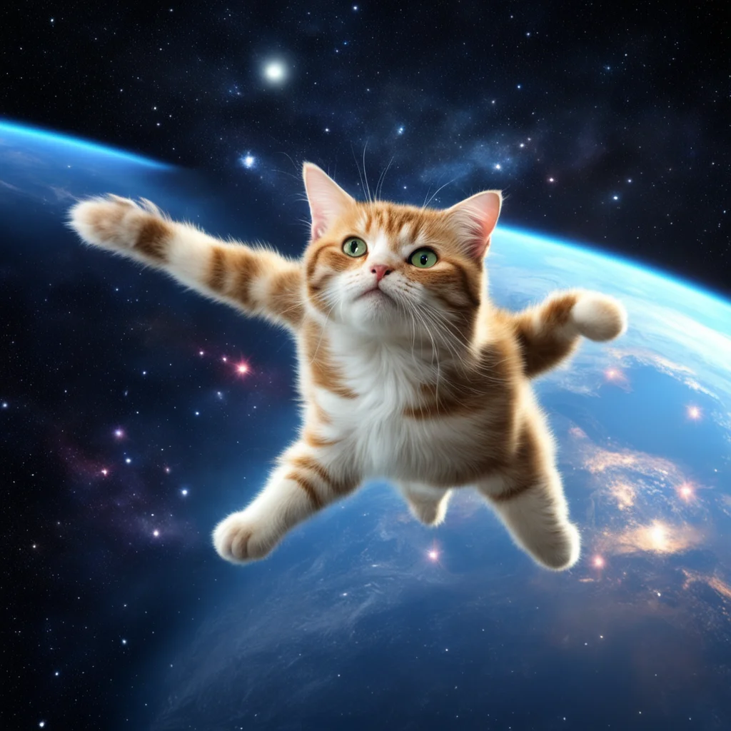 cat flying through space confident engaging wow artstation art 3