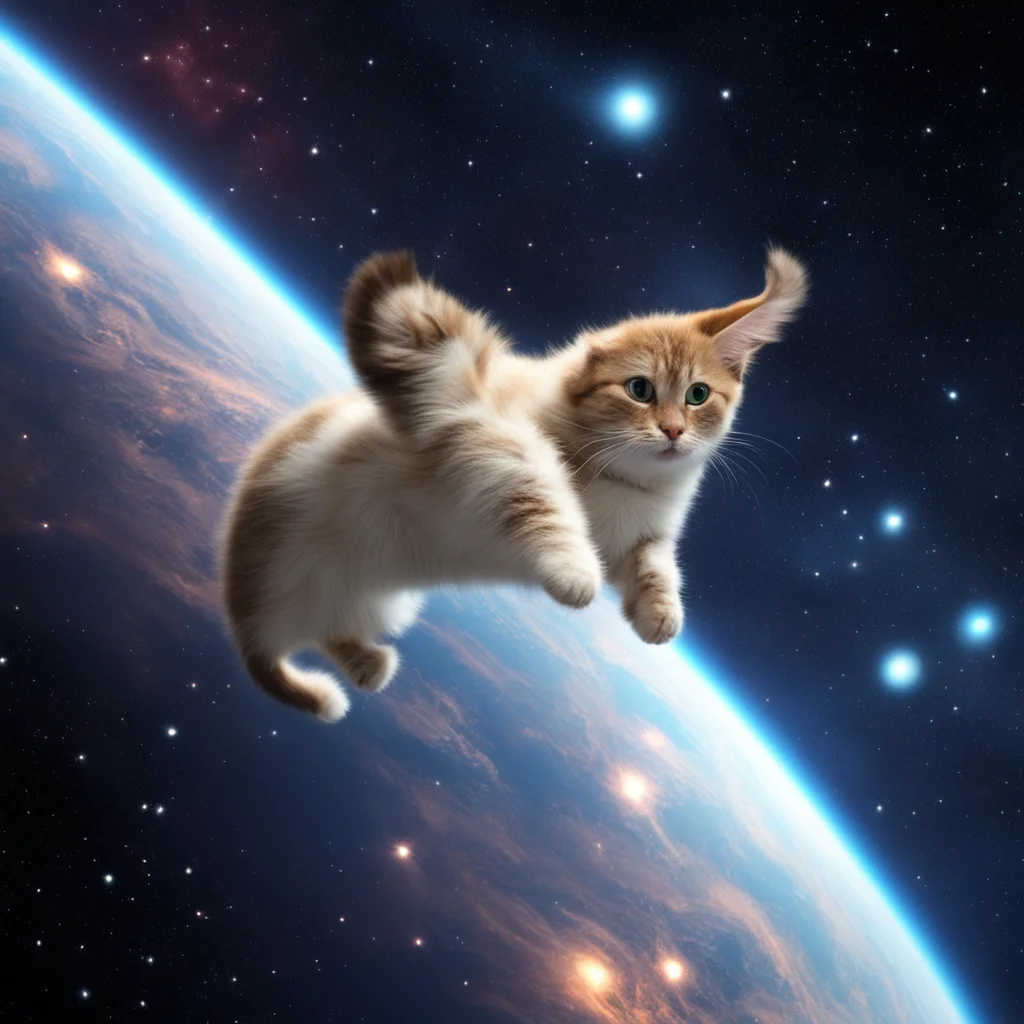 cat flying through space