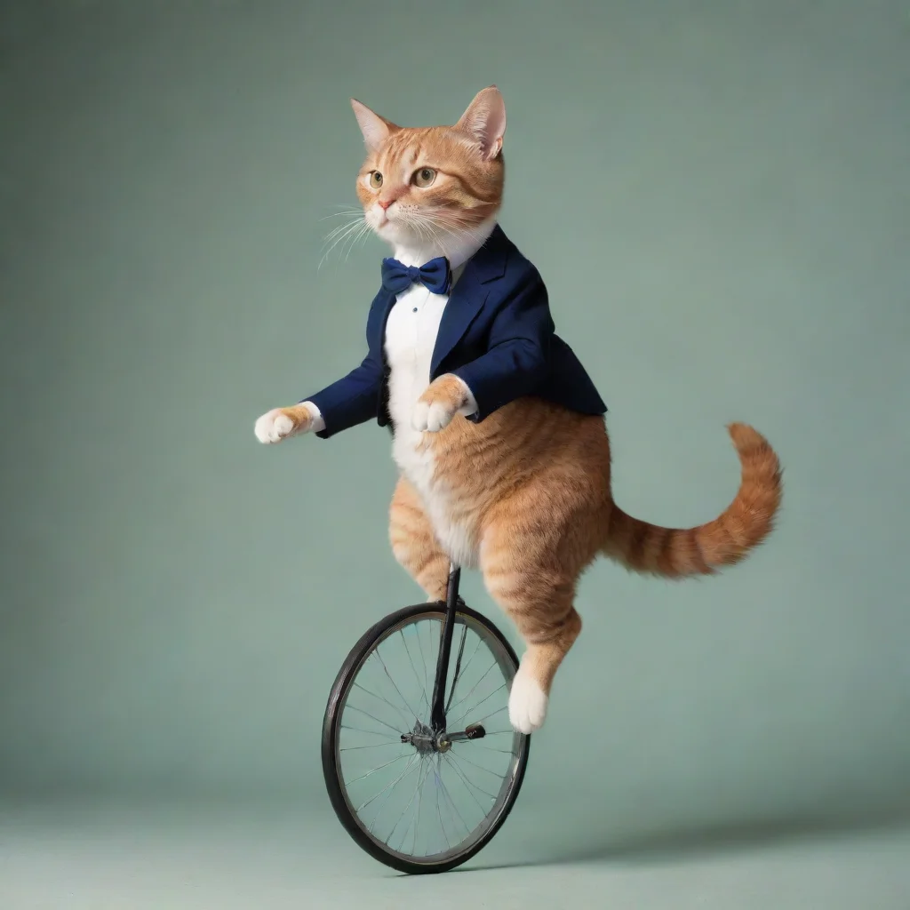 aicat riding a unicycle in the style of calvin coolidge