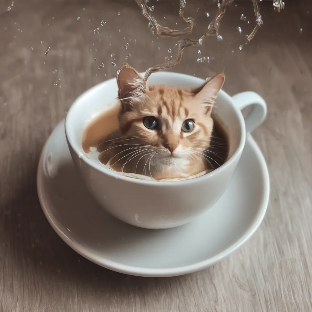 cat swimming in coffee cup