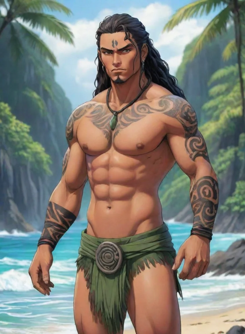 character attractive hd anime art man maori pacific islanderepic detailed greenstone club portrait43