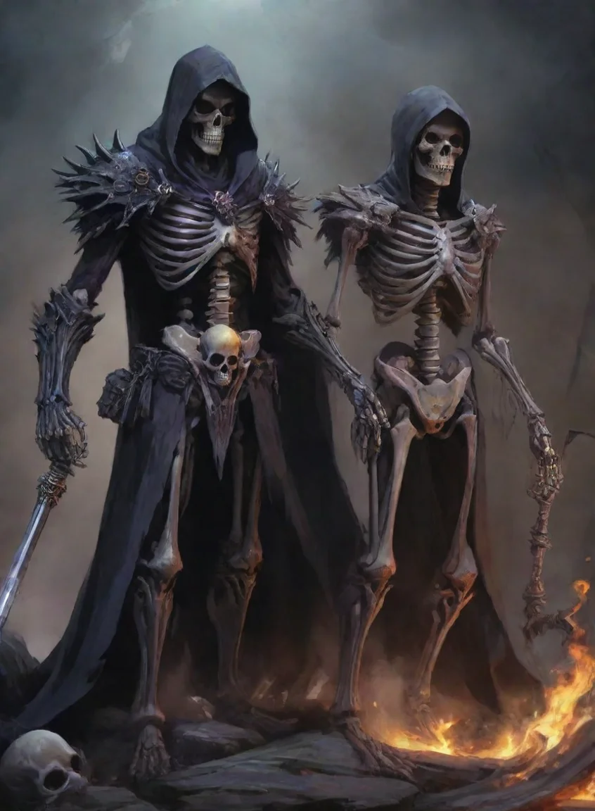 aicharacter evil dark wizard with skeleton warrior best friends warrior hd anime art man  epic detailed portrait43