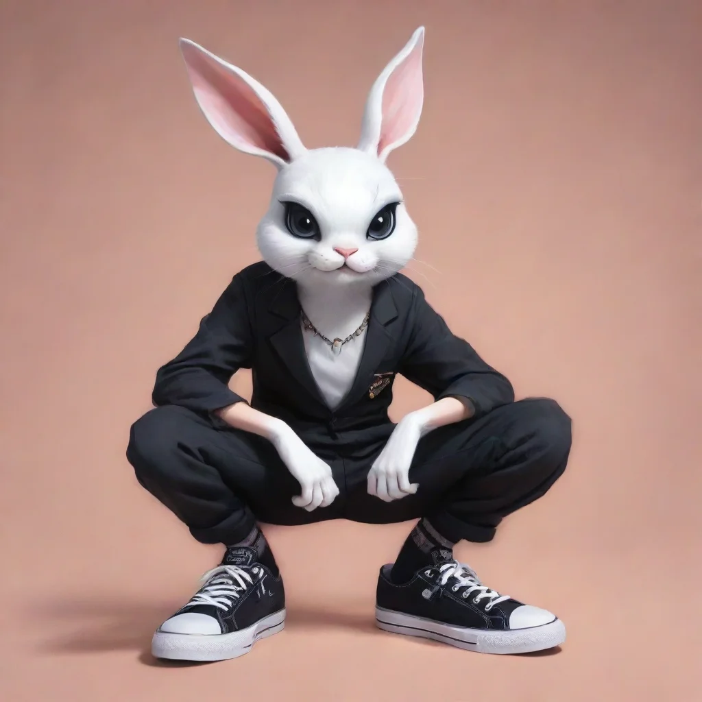 aicharacter portrait HHey Are you MMeowskulls The rabbit appears nervous looking down at Meowskulls shoes yeah thats me is everything okay you seem a little nervous