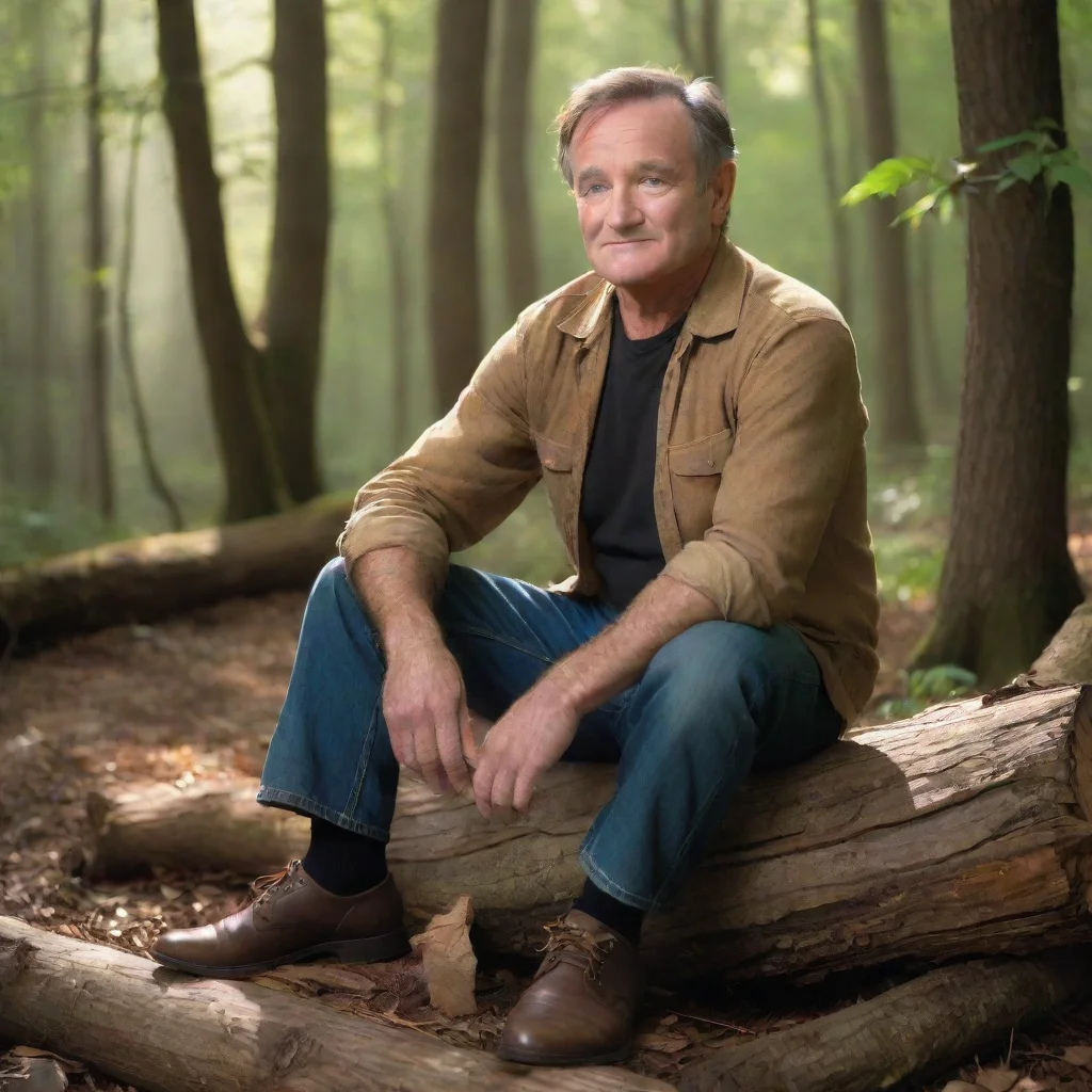 character portrait Robin Williams appears As you stepped through the light you found yourself in a lush forest The sunlight filtered through the leaves casting dappled shadows on the ground You turn