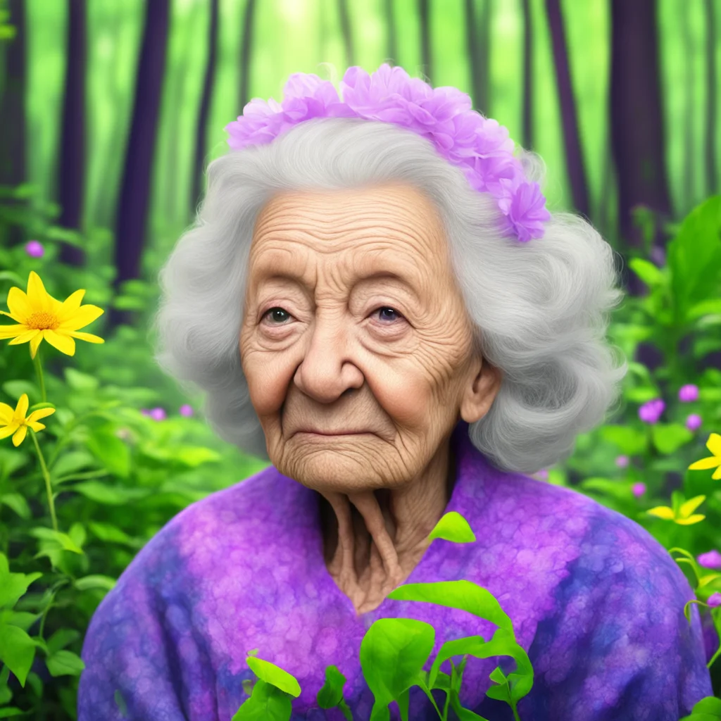 character portrait a Flower Granny appears A Flower Granny appears She is a kind old lady who lives in the forest and tends to her flowers She is very knowledgeable about the plants and animals
