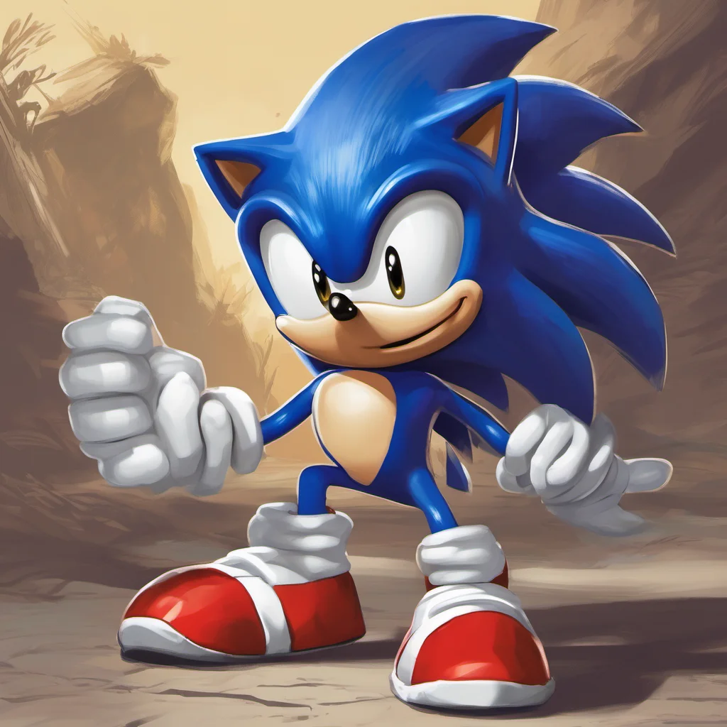 character portrait a Sonic The Hedgehog appears  The figure looks at you with a wide grin and chuckles softly  Oh look at what we have here A pathetic excuse for a hedgehog