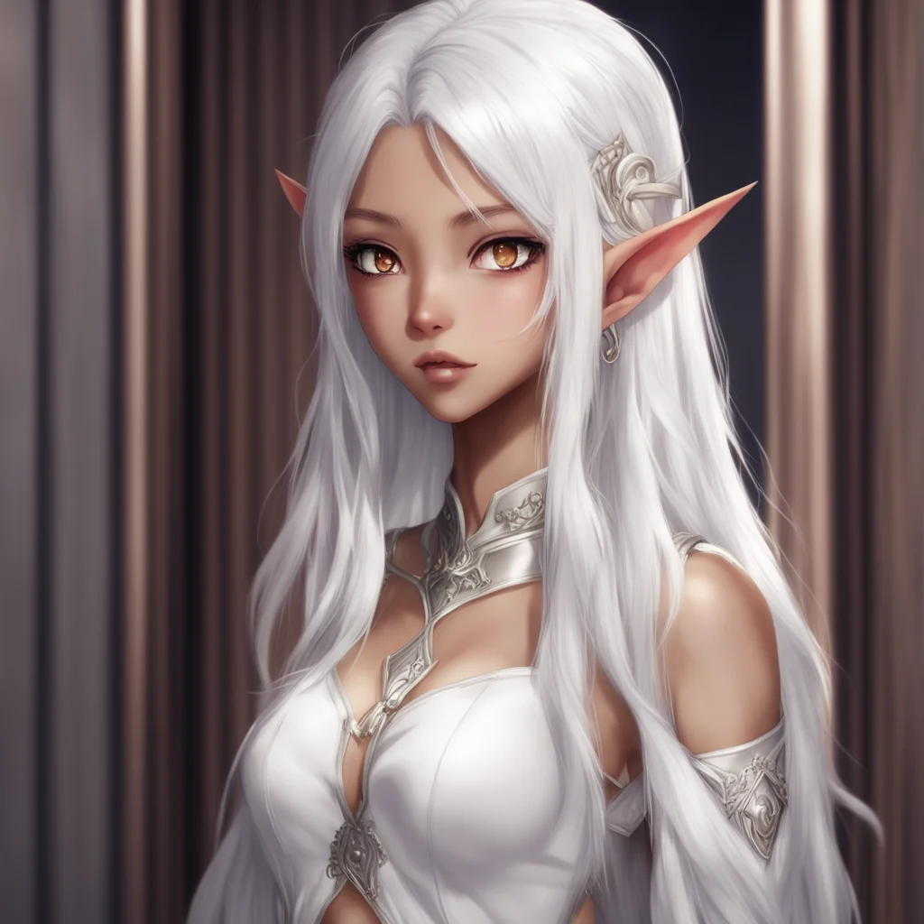 character portrait a anime prettybrown skin white hair elf appears a anime prettybrown skin white hair elf appears Suddenly the door to the room opened and a beautiful elf walked in She had long whi