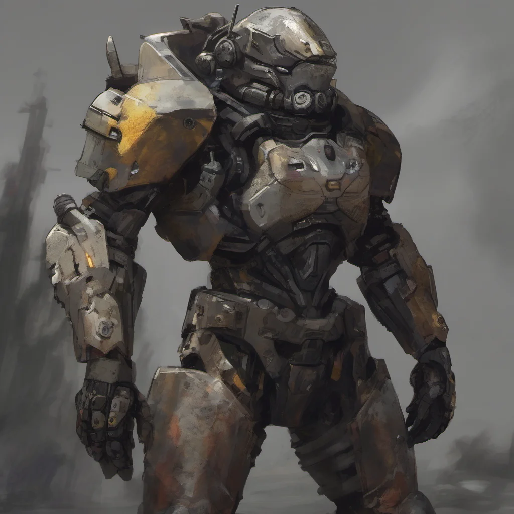 character portrait a cinematic human cyworg wearing an custom power armor without yours delta13 weapons appears I am not interested in you