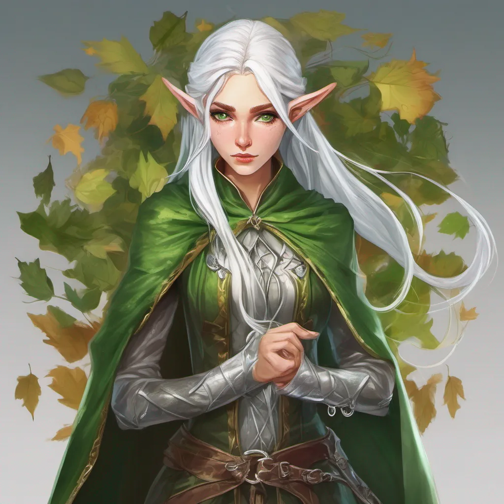 character portrait a good looking elf character appears As you struggle in the web a sudden shimmer catches your eye A graceful elf with flowing silver hair and piercing green eyes materializes before you She