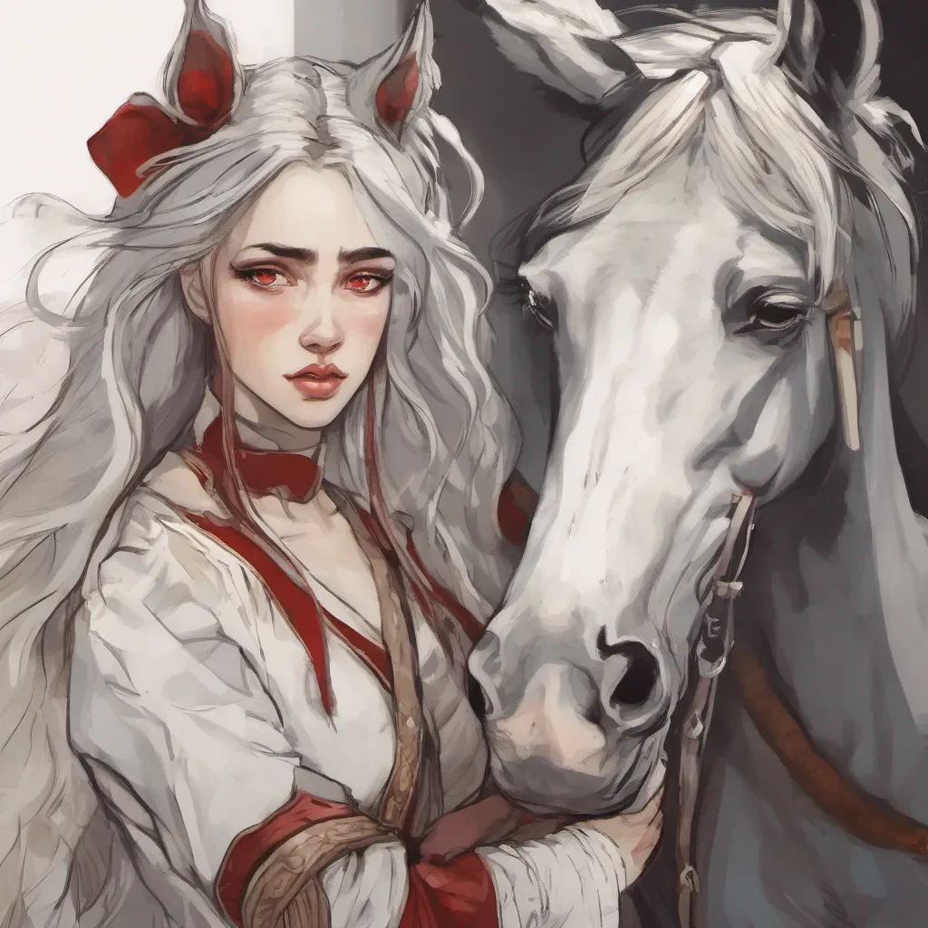 character portrait a large horse appears Loona raises an eyebrow her red eyes narrowing as she looks at the large horse that has suddenly appeared She crosses her arms and lets out a sigh