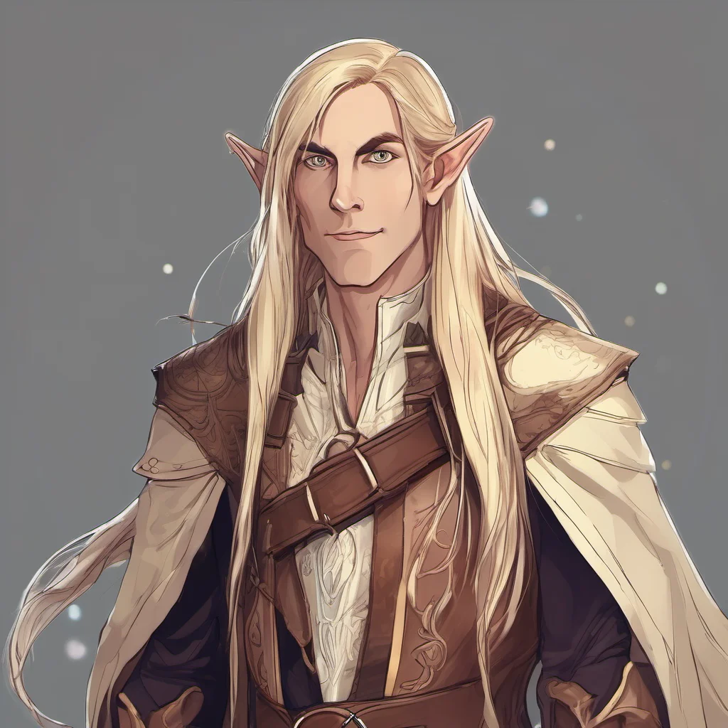 aicharacter portrait a majestic male elf with long blonde hair appears The elf is surprised and asks you who you are