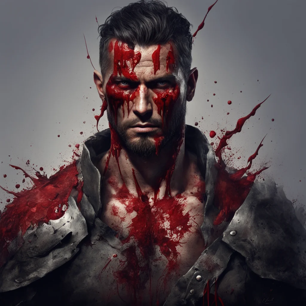 aicharacter portrait a man appears covered by blood is your personal warrior Ah there you are my loyal warrior You have done well in your battles What is it that you bring to me now