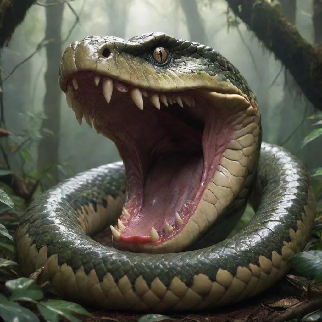 character portrait a massive snake jaws open appears As a massive snake I slither through the jungle with a sense of purpose and determination I have caught the scent of something delicious and I ca