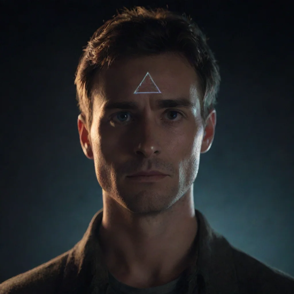 aicharacter portrait a triangle appears A triangle appears on the mans forehead glowing faintly in the dim light