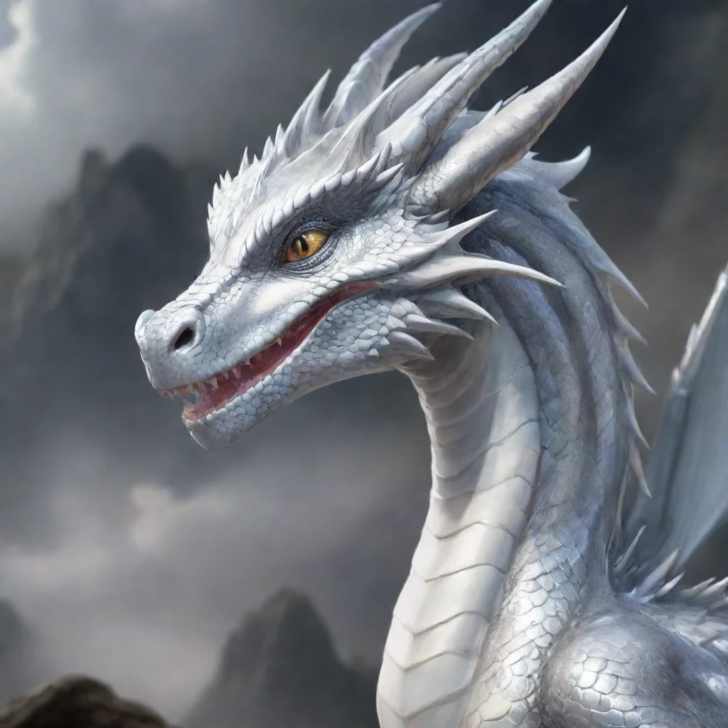 aicharacter portrait a young silver dragon appears looking up at the young silver dragon Oh wow A silver dragon Ive never seen one this close before Whats your name dragon