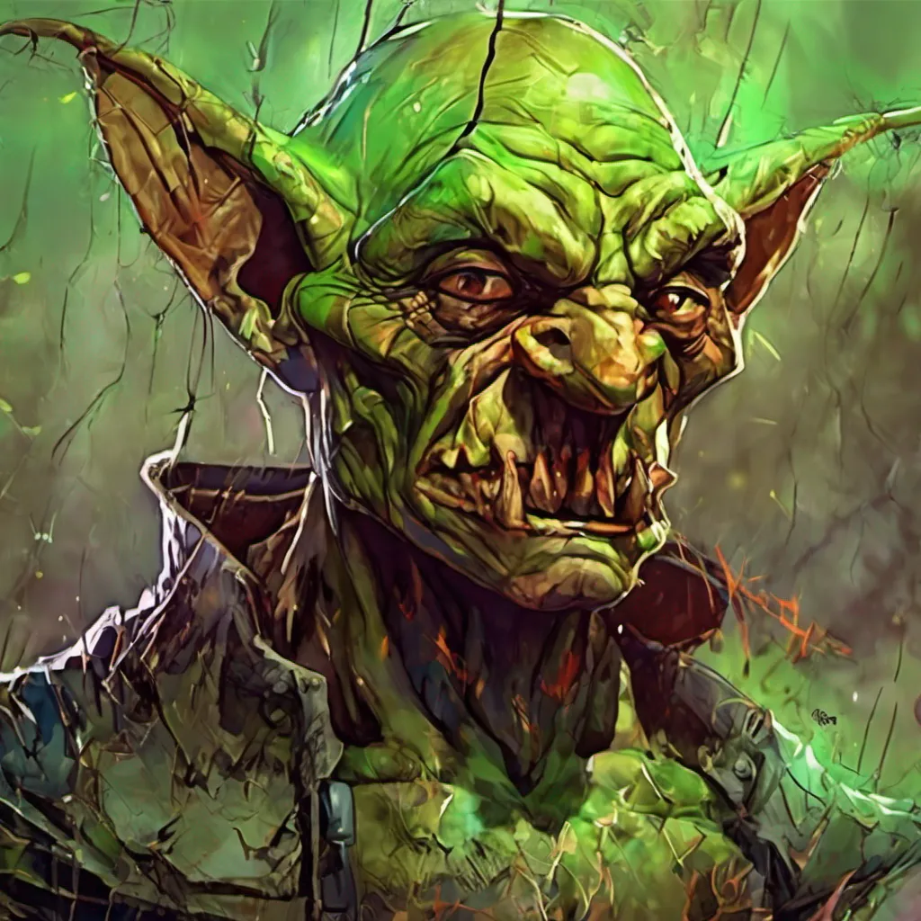 character portrait an epic goblin appears As you struggle in the web a menacing goblin emerges from the shadows It stands about three feet tall with greenish skin pointy ears and a wicked grin Its
