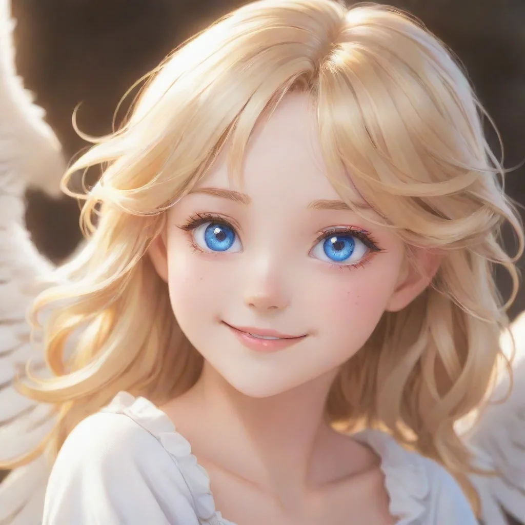 character portrait another cute smiling blonde anime angel with blue eyes appears Suddenly another cute blonde anime angel with blue eyes appeared beside Noo She too had a warm smile on her face Noo