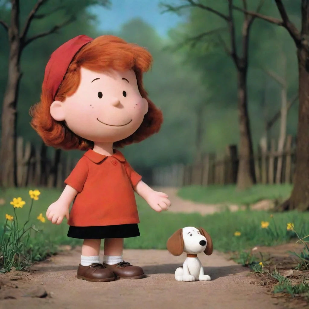 charlie brown little red haired girl holding hands