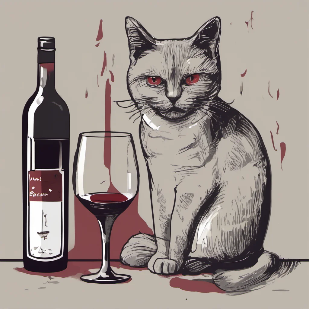 chat avec une bouteille et un verre de vin confident engaging wow artstation art 3