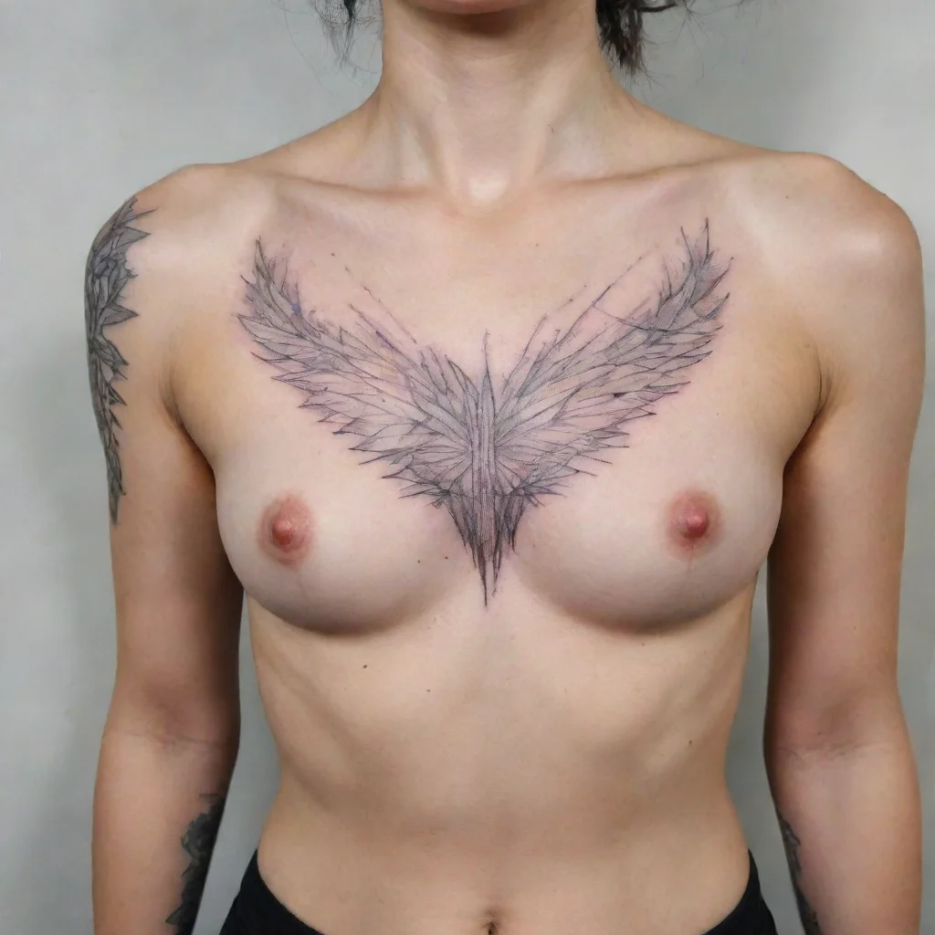 chest fine line black and white tattoo