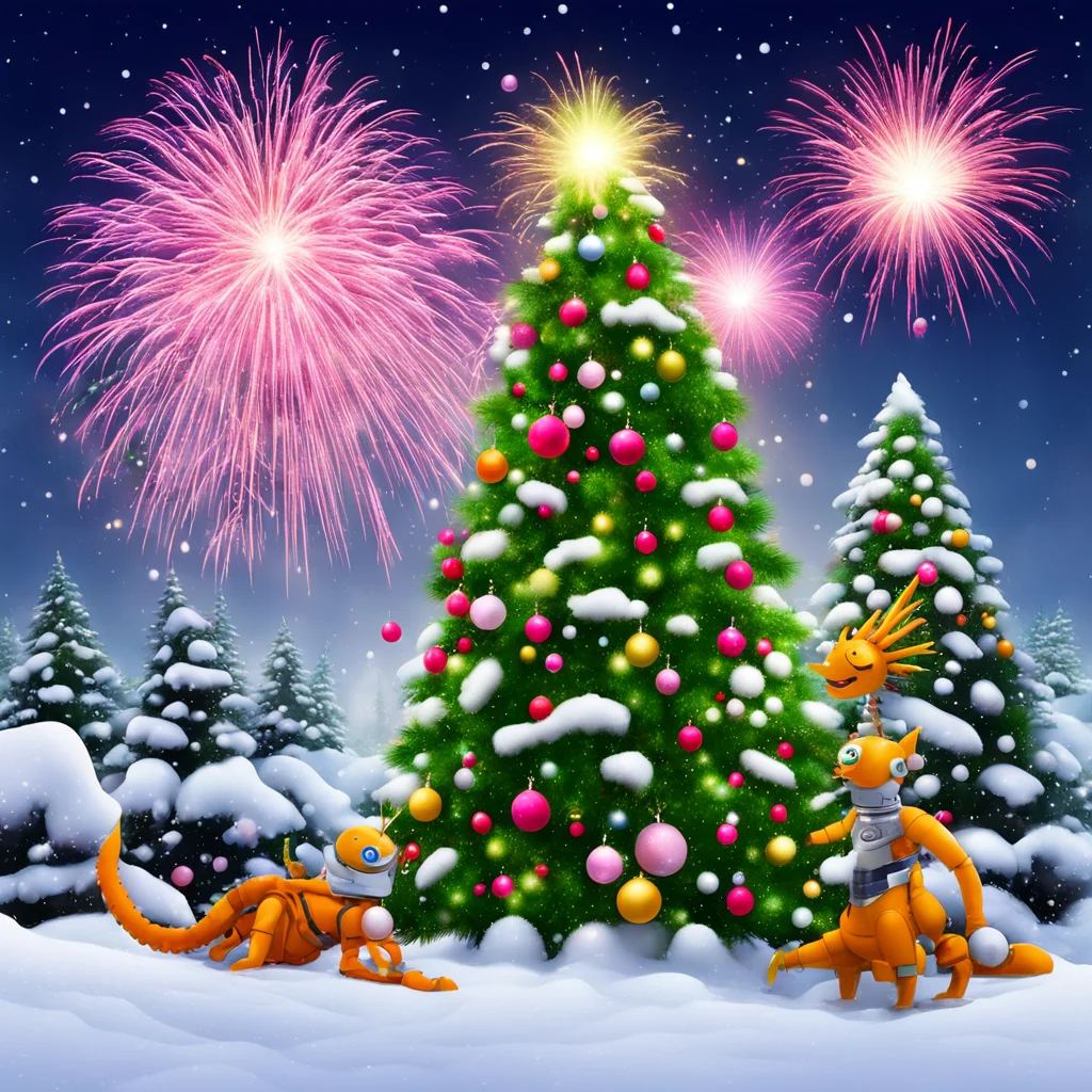 aichristmas tree%2C snow%2C fireworks%2C champagne%2C hugging robot and dragon good looking trending fantastic 1
