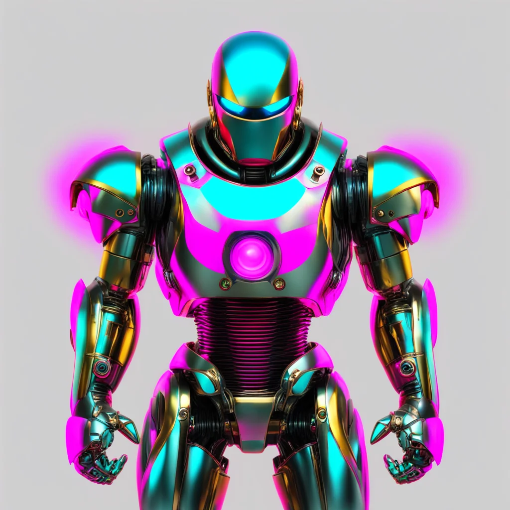 chromed light blue and gold ninja robot knight with red pink glowing cyclops mono eye confident engaging wow artstation art 3